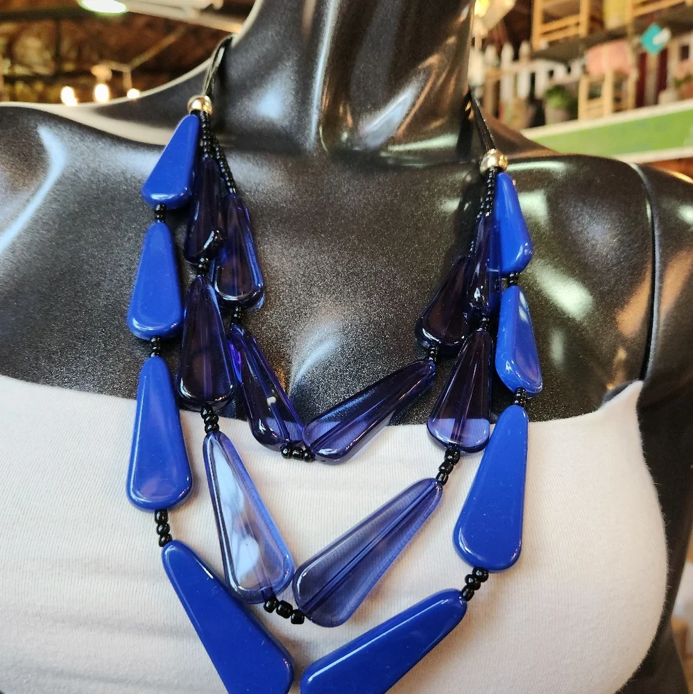 Deep Blue Multi-Strand Resin Statement Necklace ๐ - Picture 3 of 16